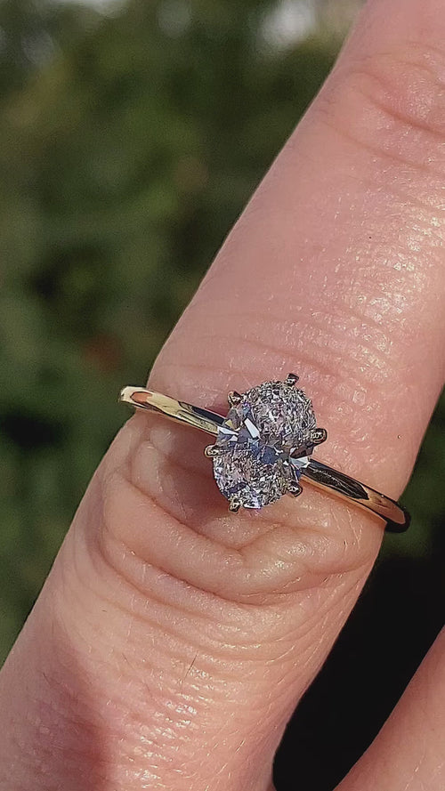 1 ct sarı altın oval laboratuvar pırlanta tektaş yüzük